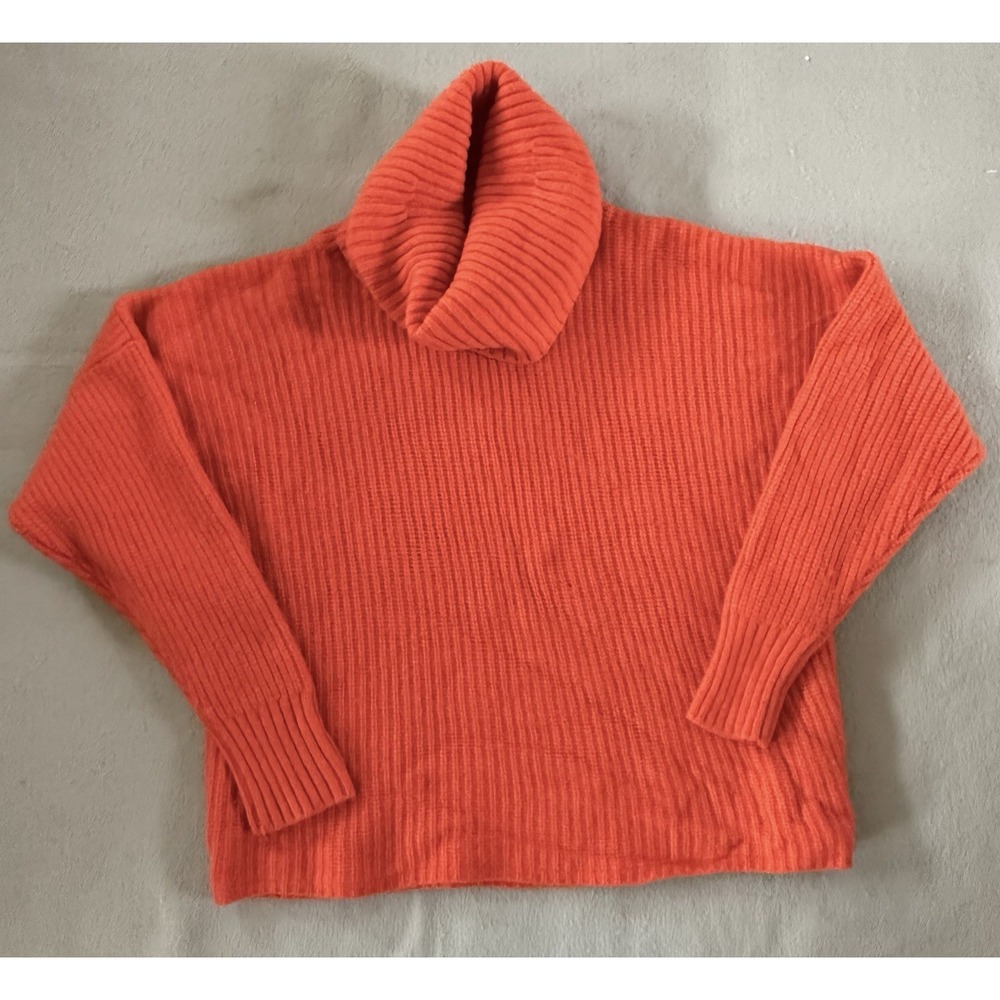 Polo Ralph Lauren Womens L Wool Cashmere Turtleneck Sweater Orange Boxy Oversize